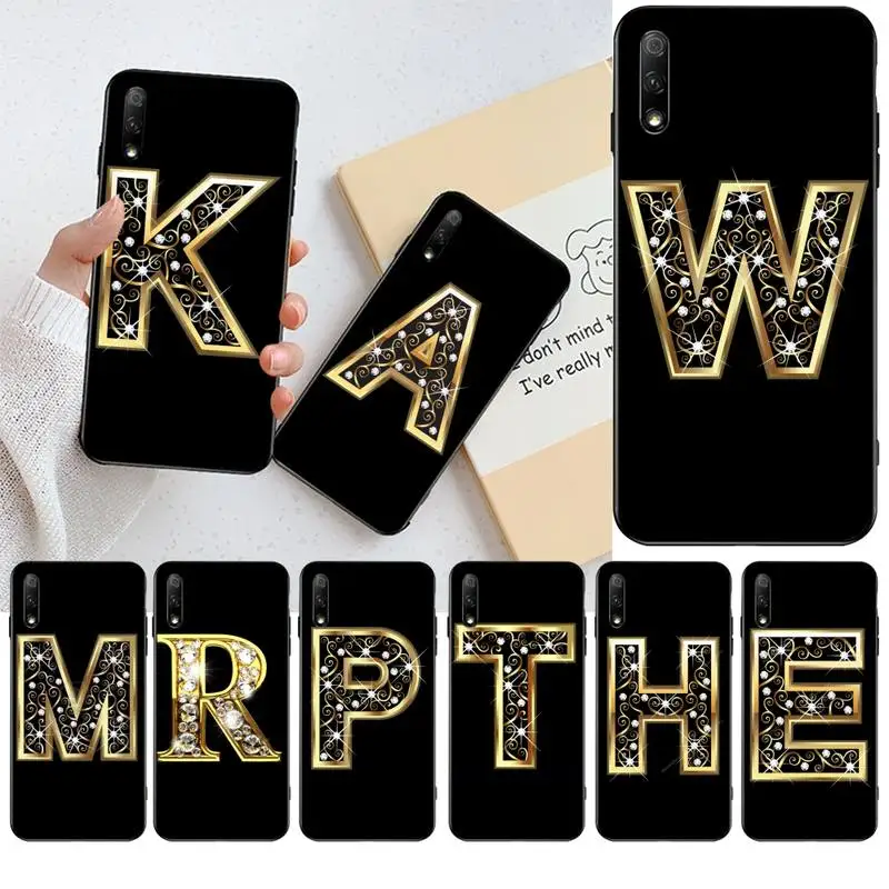 

HPCHCJHM Diamond numbers Black TPU Soft Phone Case Cover for Huawei Honor 30 20 10 9 8 8x 8c v30 Lite view pro