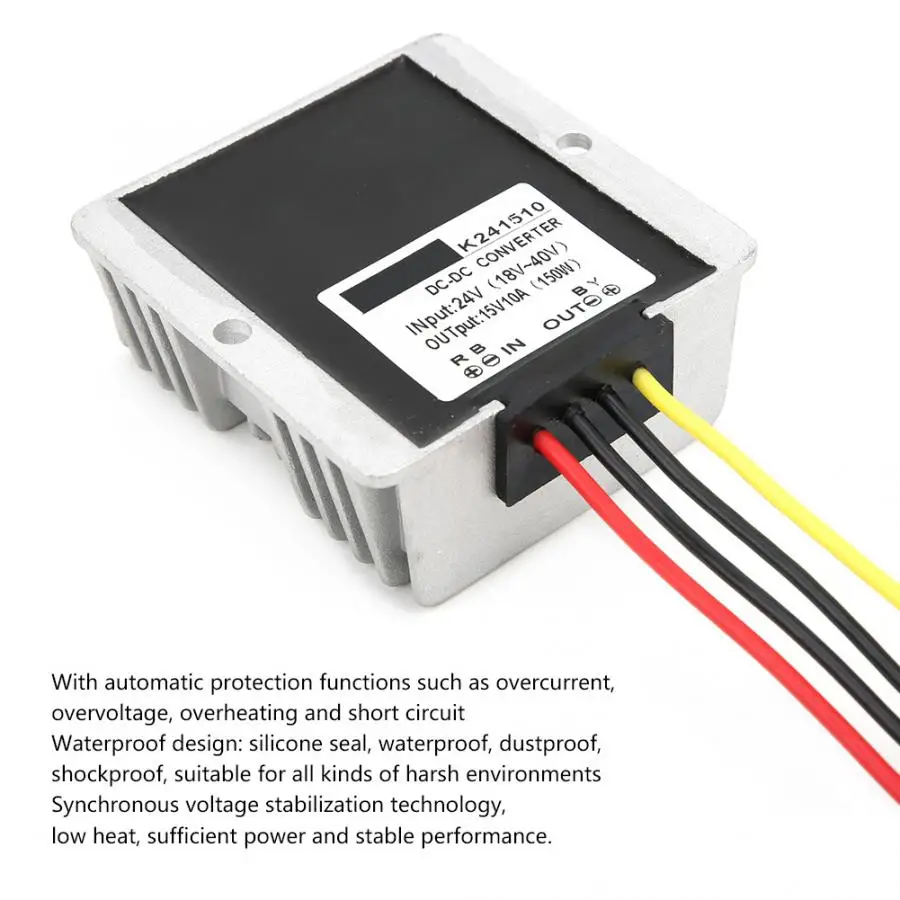 Мощность конвертер IP67 DC-DC 24V 15V для промышленной электрической Установка 10A 150 Вт конвертер