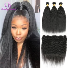 

Kinky Straight Bundles With Closure Peruvian Human Hair 3 Bundles with 13x4 Lace Frontal Free Shipping Trendy Beauty Hair