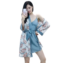 Комплект сексуальной пижамы, женская ночная рубашка на бретелях, халат с длинным рукавом, комплект из двух предметов, домашняя одежда, тонкая секция, Очаровательная accappatoio