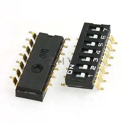

2 Pcs 2.54mm Pitch 7 Position SMD Type DIP Switch Red