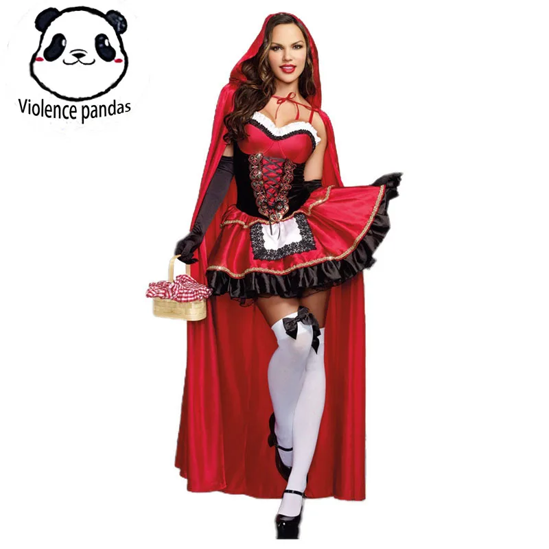 

Little Red Riding Hood Costume for Women Fancy Adult Halloween Cosplay Fantasia Carnival Fairy Tale Size M-XXL Girl Dress+Cloak