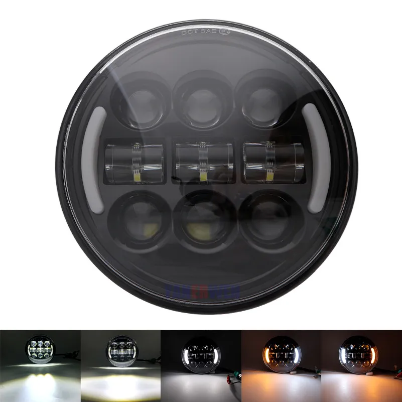 5,75 дюймов светодиодная фара 5 3/" Автомобильная фара проектор дальнего света для Sportster Touring Super Glide Dyna Sportster - Цвет: 1 PCS Black Light