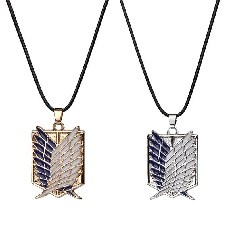 

BAECYT Anime Attack On Titan Alloy Necklace Figure Toys Wings Of Liberty Shingeki No Kyojin Leather Chain Gold Silver Pendant