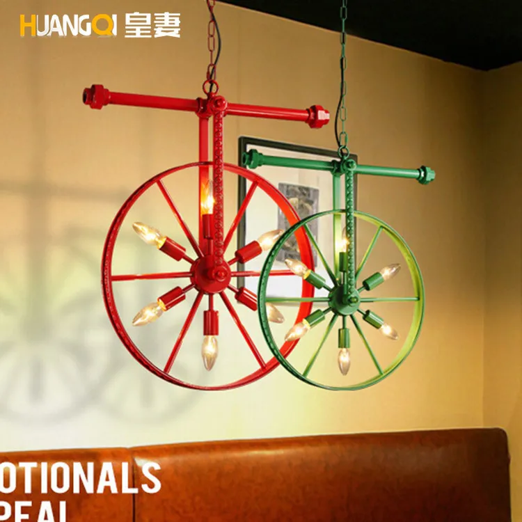 

Loft Retro Industrial Wind Personality Restaurant Bar American Country Iron Bar Art Chandelier Wheel luminaria pendente