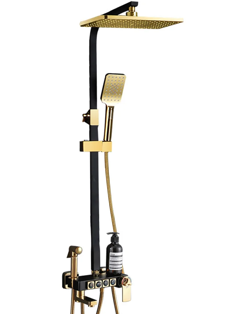

Bathroom Shower Set Black and Golden Smart Digital Display Constant Temperature Bathroom Black Household Shower Set