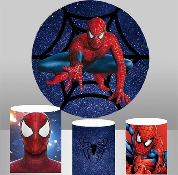 

Spider theme round backdrop baby shower circle background boy birthday photo party decoration table plinth cover YY-412