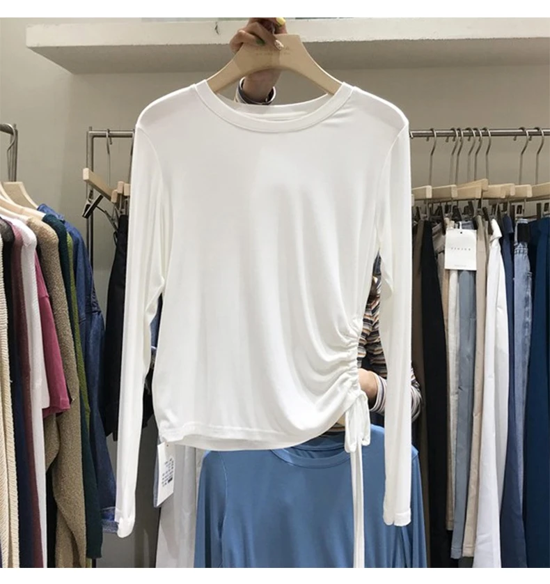 Модная водолазка с вышитыми буквами, базовая футболка, женская футболка с длинным рукавом, Harajuku, повседневные однотонные футболки для женщин, Осенние Топы - Цвет: Xian 185 bai