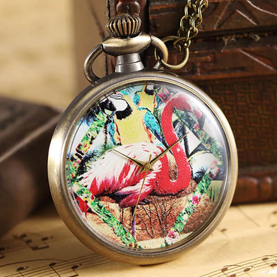 Слон Ганеш карманные часы брелок цепочка ожерелье кулон для мужчин s лиса кошка щенок ретро часы для мужчин женщин Дамы Прямая поставка - Цвет: flamingo
