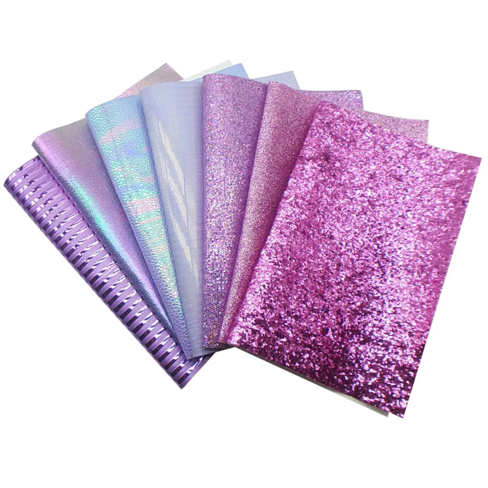 QIBU 7 шт. искусственная кожа листы толстые блестящие наборы тканей мульти материал для луков DIY волос лук аксессуары из искусственной кожи - Цвет: purple