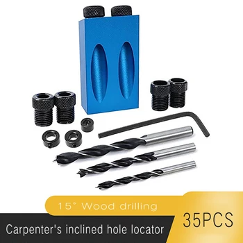 

Woodworking Oblique Hole Locator Drill Bits Pocket Hole Jig Kit 15 Degree Angle Drill Guide Set Hole Puncher DIY Carpentry Tools