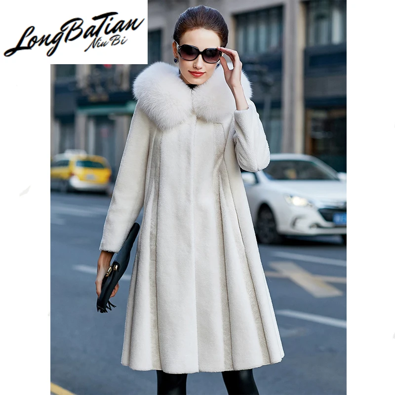 Shearling Real Sheep Coat Female Winter Jacket Women Fox Fur Collar Wool Coats Korean long Jackets MY4089 | Женская одежда