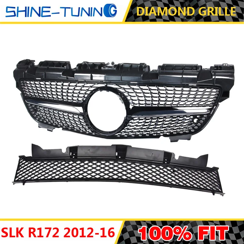 with lower grille Передняя решетка подходит для mercedes SLK класса R172 решетка 2012-16 SLK200 SLK250 SLK350 без эмблемы - Цвет: with lower grille