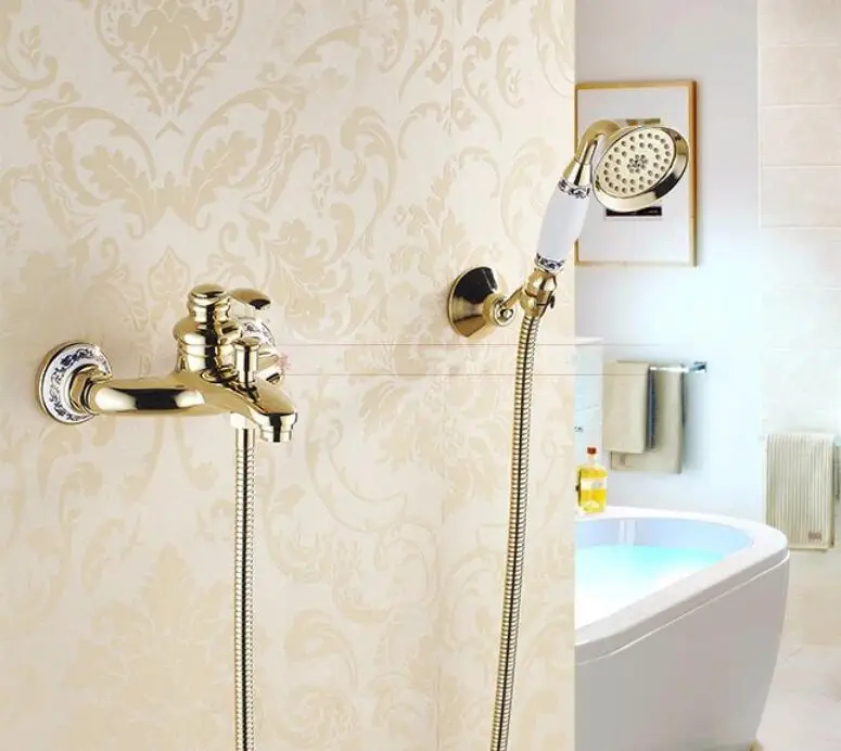 

Vidric Bathtub Faucets Wall mounted Gold Shower Faucets For the Bath Solid Brass Bathroom Shower Without Slid Bar Mixer Tap set