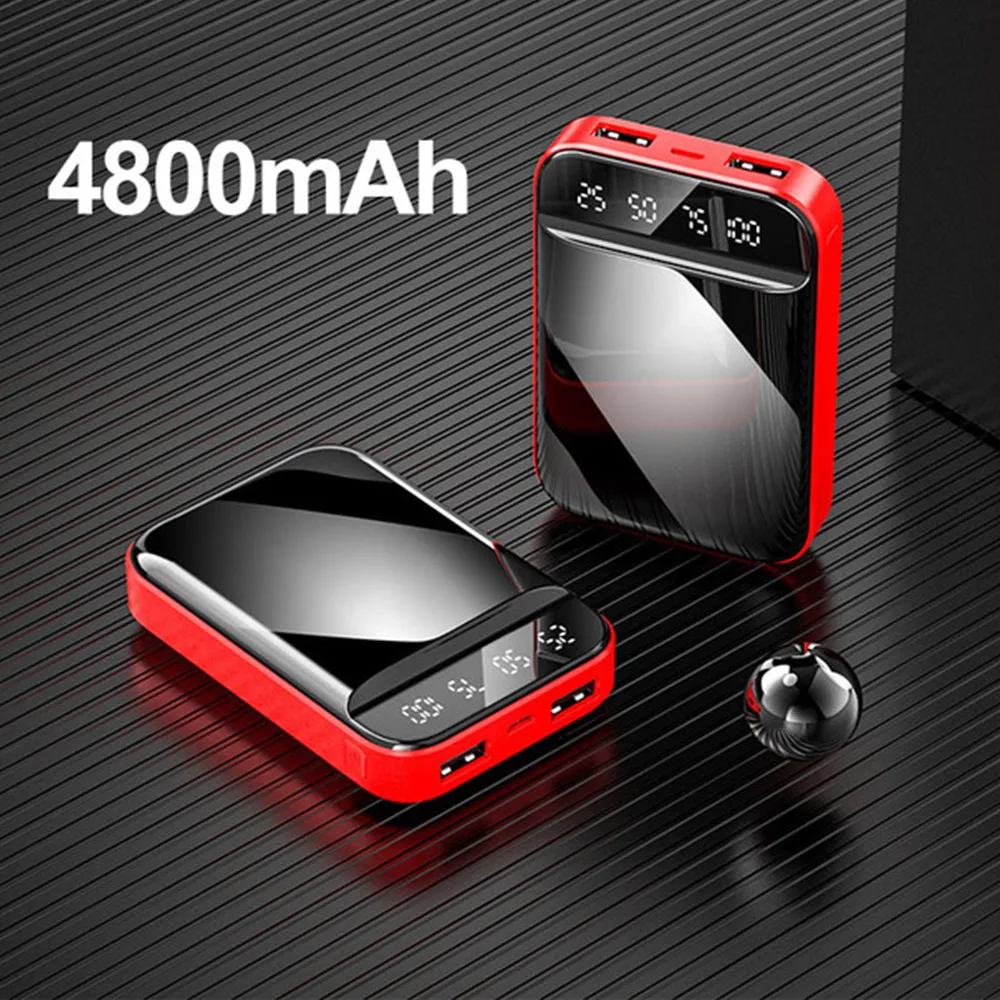 FLOVEME мини внешний аккумулятор 10000 мАч светодиодный дисплей двойной USB зеркальный внешний аккумулятор 4800 мАч Внешнее зарядное устройство для Xiaomi power Bank - Цвет: Red 4800mAh