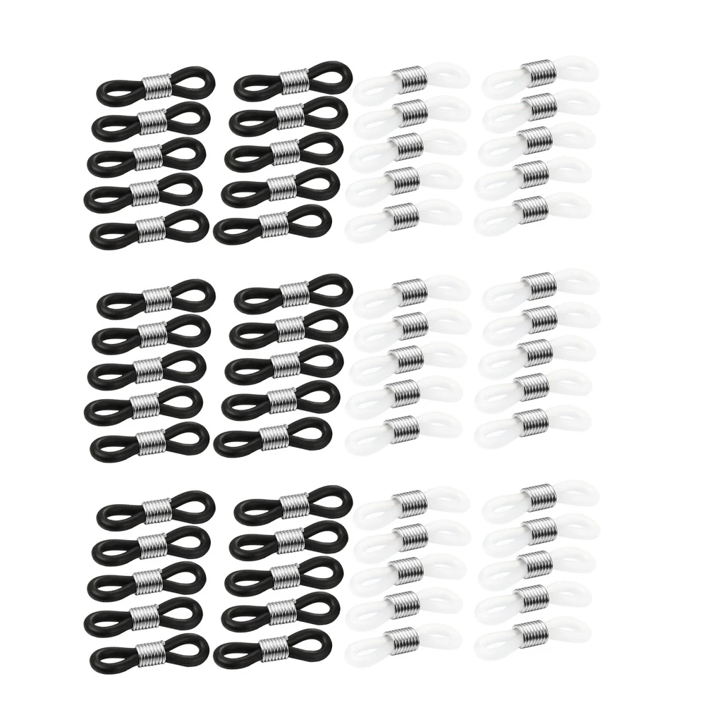 

60 Pairs Rubber Metal Ends Retainer Connector for Eyeglass Chain Necklace Chain Strap Holder (Transparent and Black Colors)