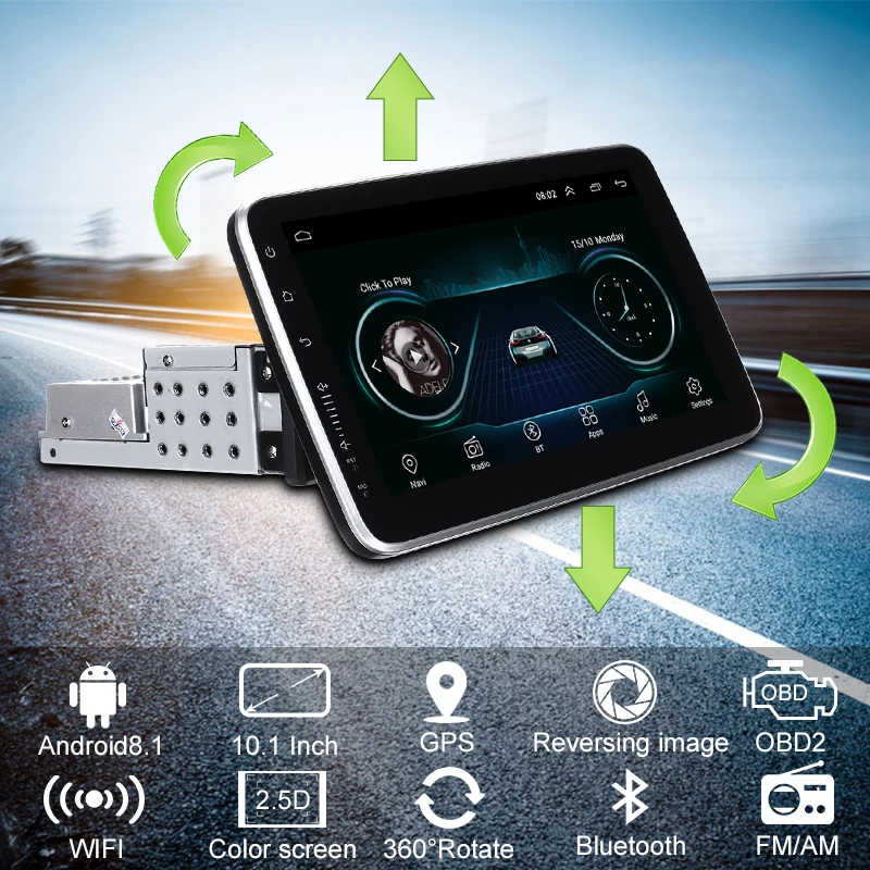 

10.1 inch Android 8.1 car multimedia player 360 degree rotating color screen navigation GPS WIFI stereo video player radio