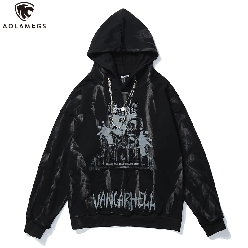 Aolamegs Men Hip Hop Hoodie Sweatshirt Gothic Horror Skull Print Rock Punk Chain High Street Hipster Hooded Pullover Streetwear Aolamegs Men Hip Hop Hoodie Sweatshirt Gothic Horror Skull Print Rock Punk Chain High Street Hipster Hooded Pullover Streetwear