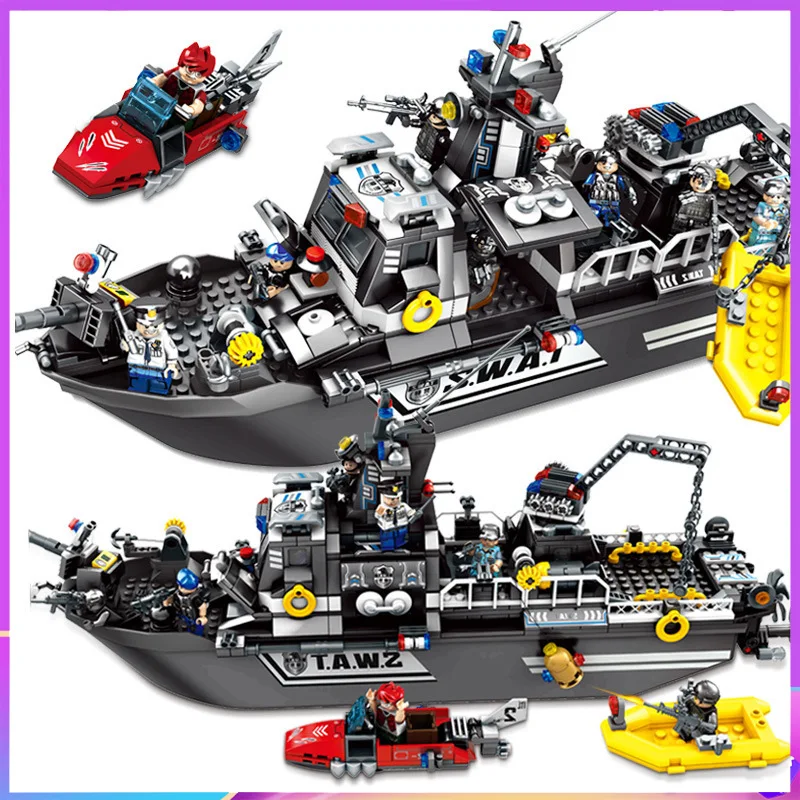 

City Swat Police Team Military Patrol Warship Boat Kits Swat Building Block Educational Figure Brick Toys 102467