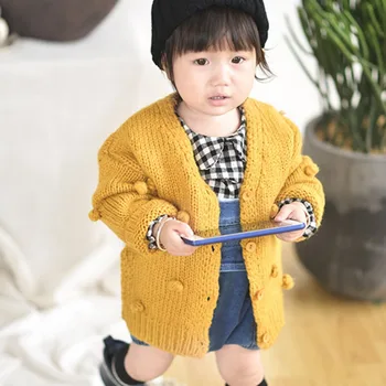 

Winter Warm Child Bubble Ball Jacket Knit In Hand Down Clothes Toddler Baby Girls Sweater Cardigans Jacket Kids Sweater Hot