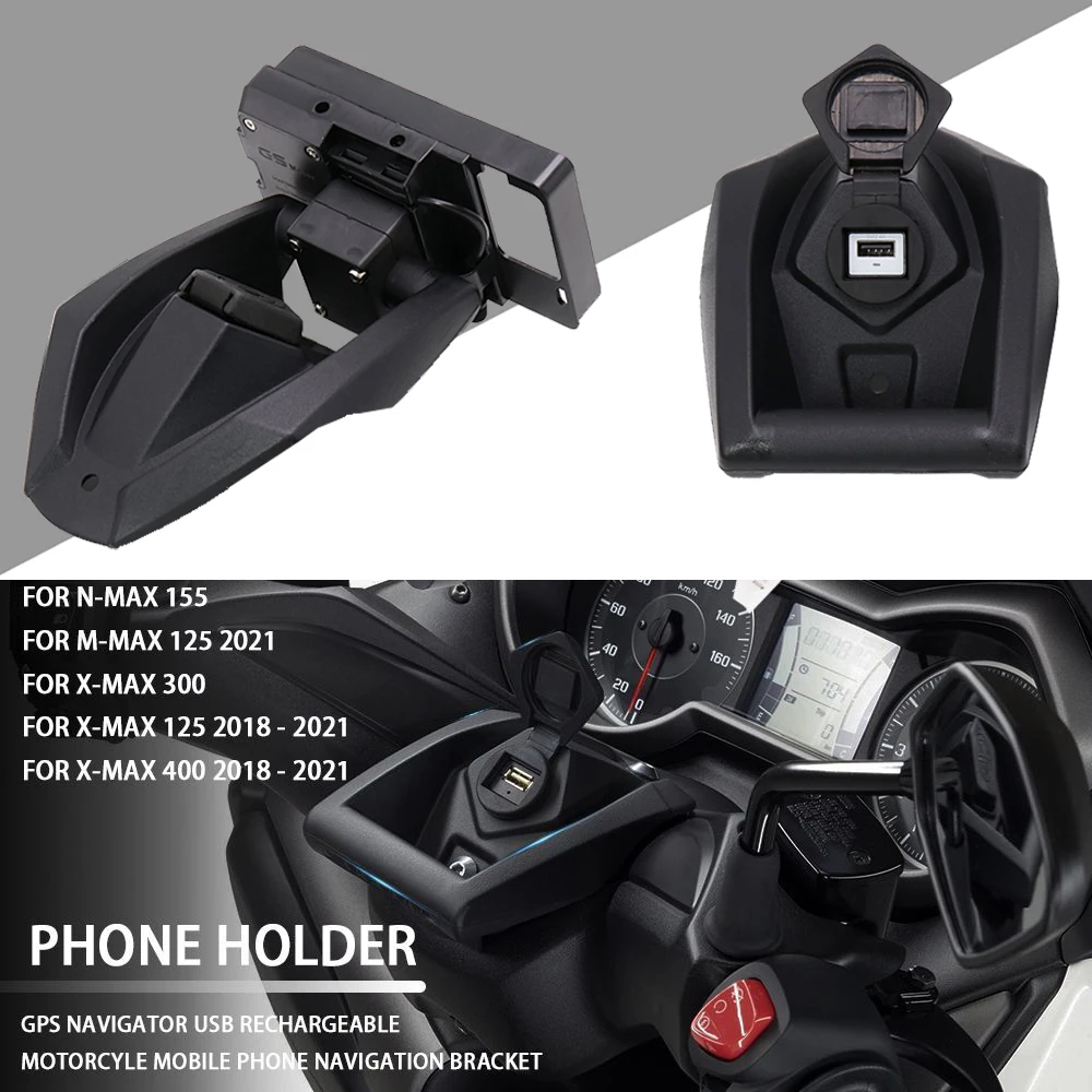 Motorcycle GPS Phone Navigation Bracket Wireless USB Charging Port Holder Mount FOR YAMAHA XMAX NMAX 125 X-MAX 300 400 N-MAX 155 |