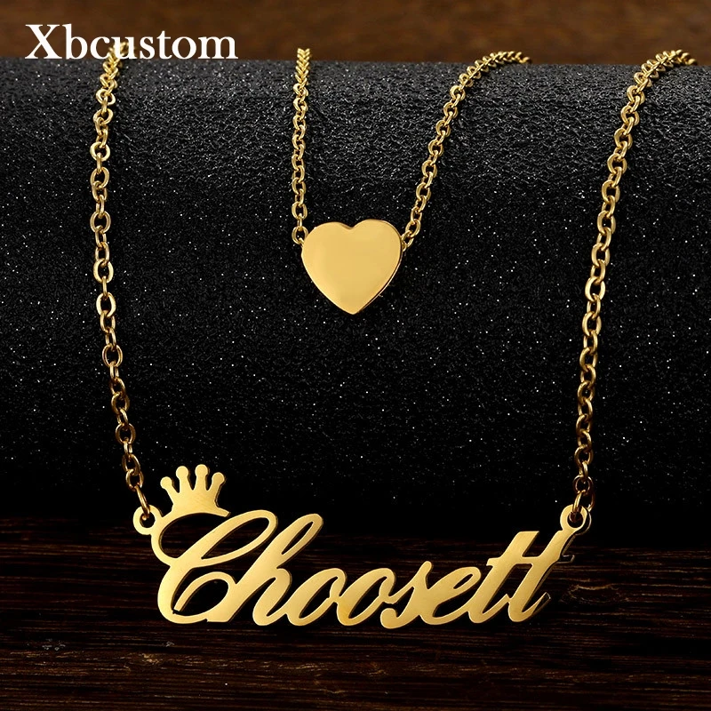 Индивидуальные 2 слоя сердце Имя ожерелье для женщин Персонализированные из