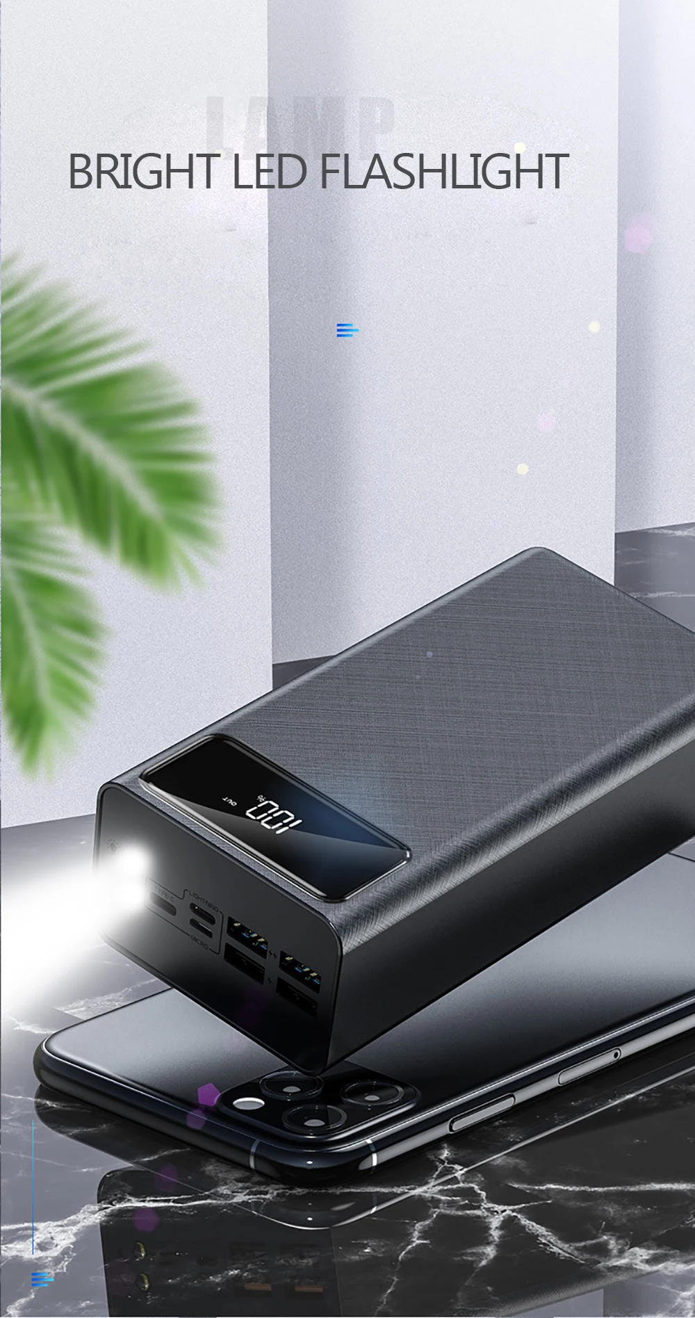 Power Bank 50000mAh Portable Charger LED Light Poverbank Powerbank 50000 mAh External Battery For iPhone Xiaomi Samsung Huawei