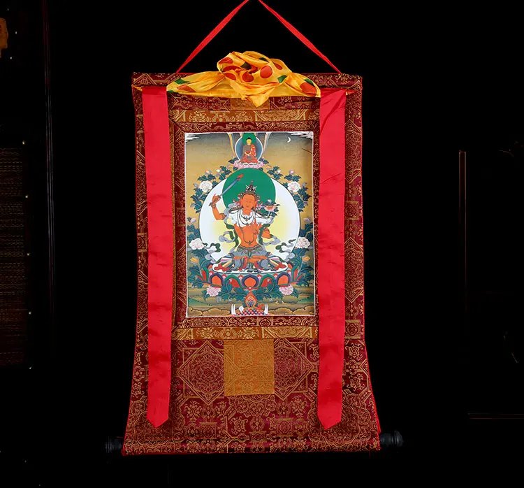 Thangka Тибетский ручной работы двухэтажный статуи Будды Thangka Висячие тибетские украшения гостиной фрески длинные 125 см