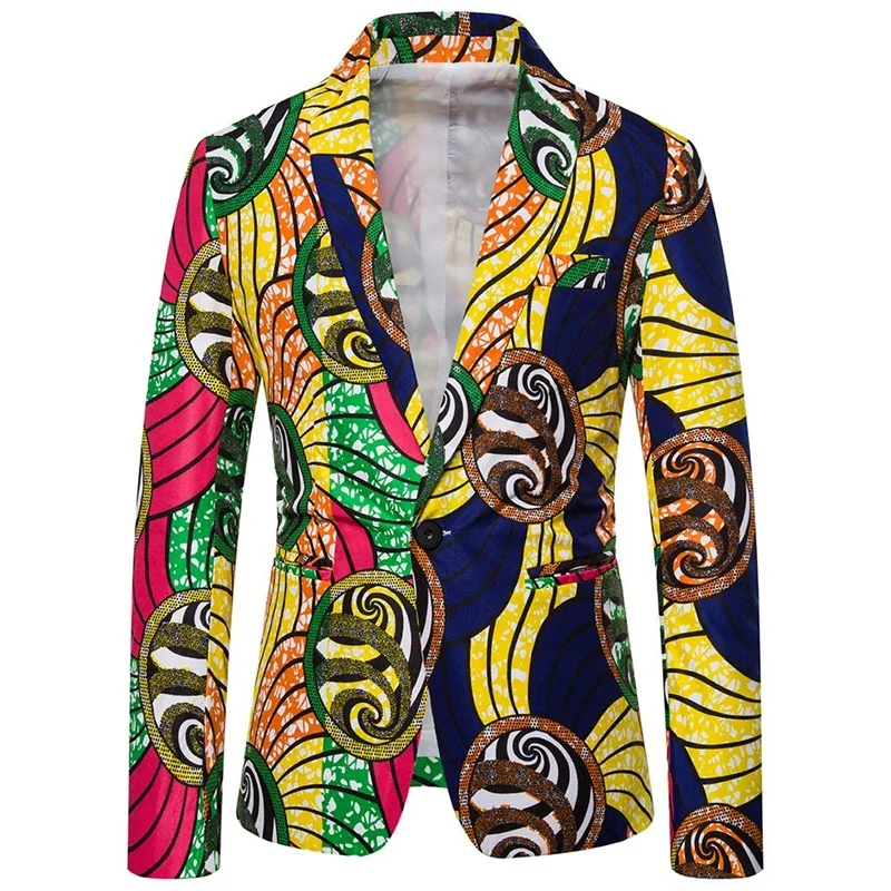 Men's Slim Fit Suits Folk-custom Style Casual Circle Print Wedding Party Banquet Jackets Men Blazer Long Sleeve Men Blazer