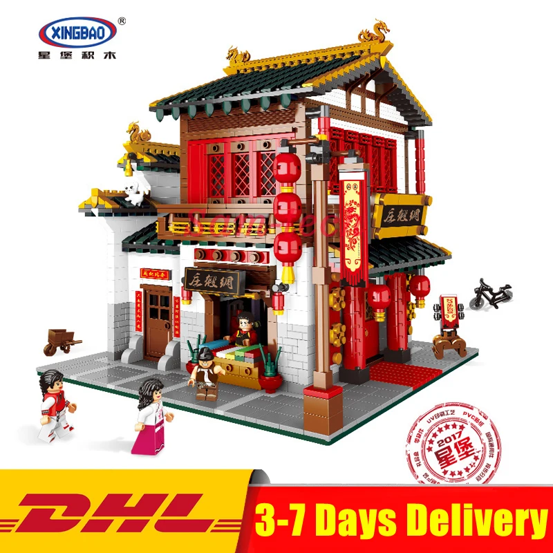 

2019 DHL XingBao 01001 2787Pcs Chinese Style The Chinese Silk and Satin Store Set Educational Building Blocks Bricks Toys Model