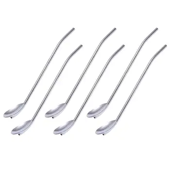 

6Pcs Stainless Steel Drinking Straw Spoon Reusable Straws Cocktail Smoothie Stirrer Spoon Tea Tools Bar Accessories