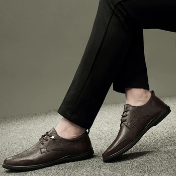 

Quality Men Casual Shoes Vintage Natural Leather Shoes Men Non-slip Resistant Flats Leather Walking Men Shoes