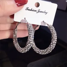 高級新ラインストーンイヤリング声明ビッグゴールドシルバーメッキラウンドシンプルな大女性のイヤリングジュエリー(China)