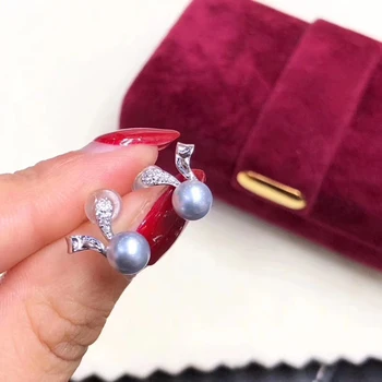 

MeiBaPJ 925 Genuine Silver Natural Freshwater Round Gray Pearl Stud Earrings Fine Wedding Jewelry for Women