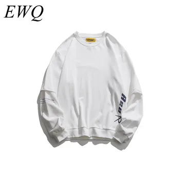 

EWQ / high quality men's wear 2020 spring fashion new round collar long sleeve black white casual tops Tide Sweatshirt 9Y778