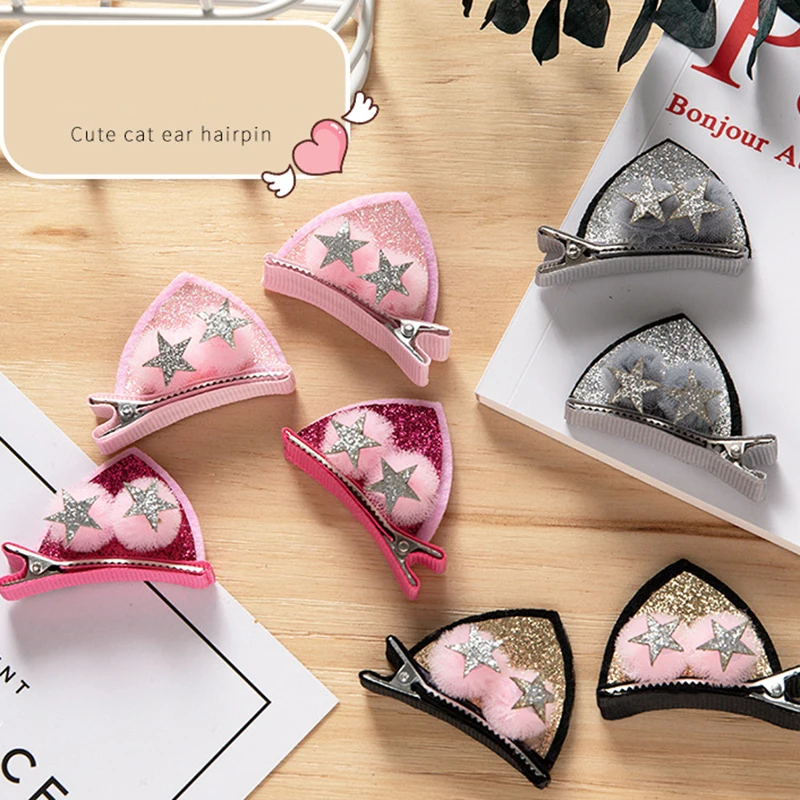 

2pcs/set Cute Hair Clips For Girls Kids Toddlers Lovely Cat Ears Hairpin Headwear with Lace Decoration Girls Hair Accessories