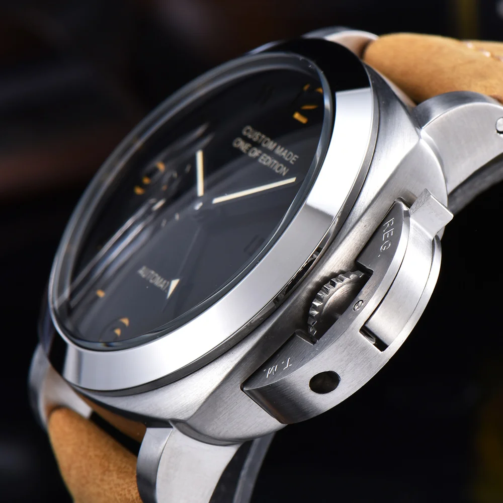Parnis 44 мм автоматические механические часы для мужчин GMT наручные кожаный ремешок Роскошные светящиеся водонепроницаемые военные мужские часы CM114
