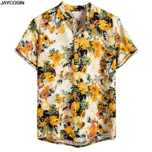 KLV, летняя мужская рубашка, с этническим принтом, стоячий воротник, хлопок, лен, в полоску, короткий рукав, свободная гавайская рубашка Хенли, гавайская, 9815