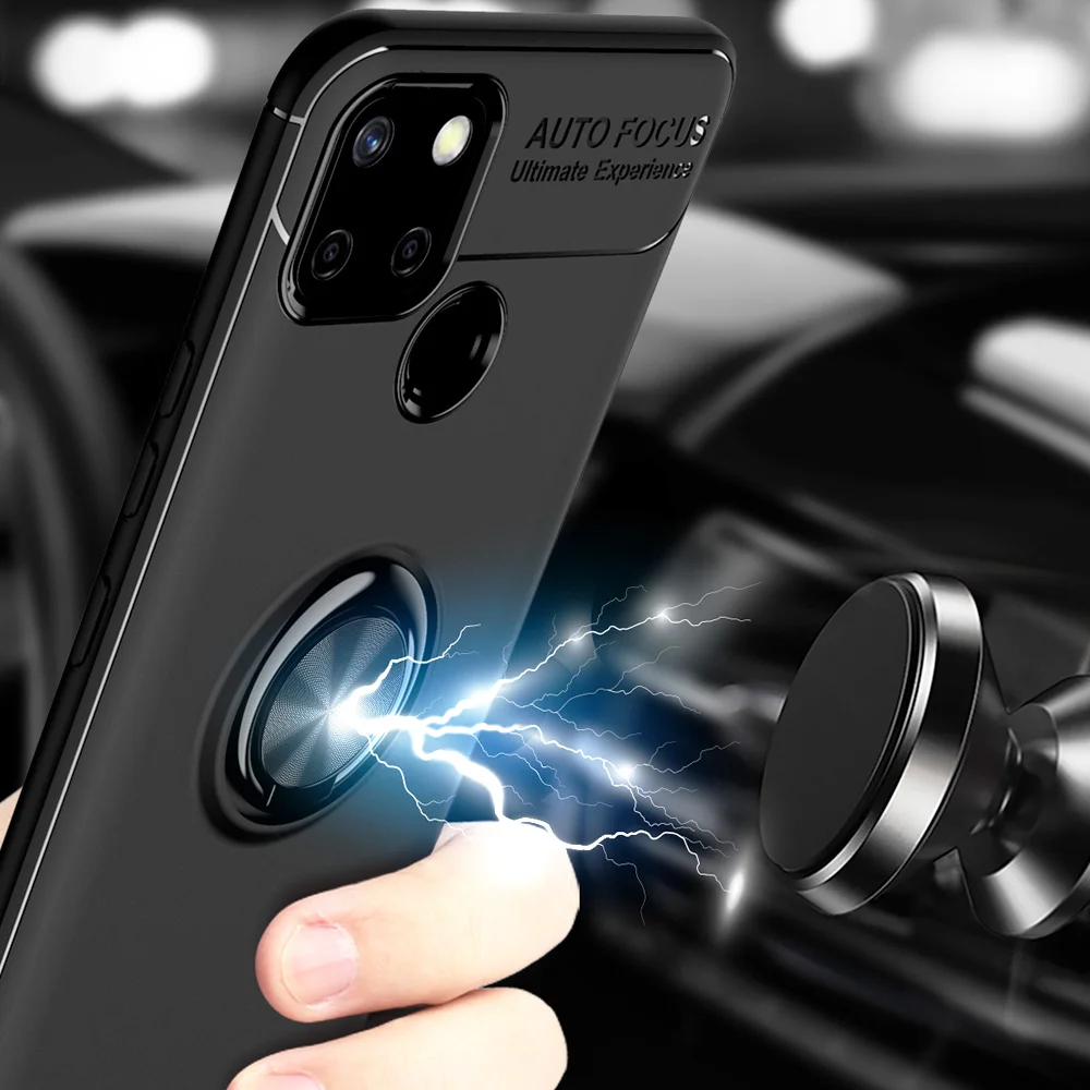 Автомобильный Магнитный чехол для Realme Narzo 20 C12 мягкий из ТПУ с кольцом держателем