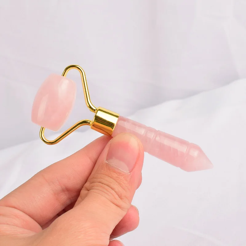 Foreign Trade Hot Sales Natural Jade Beauty Device Pink Crystal Roller Face Slimmer Facial Part Facial Massage Beauty Roller Jad