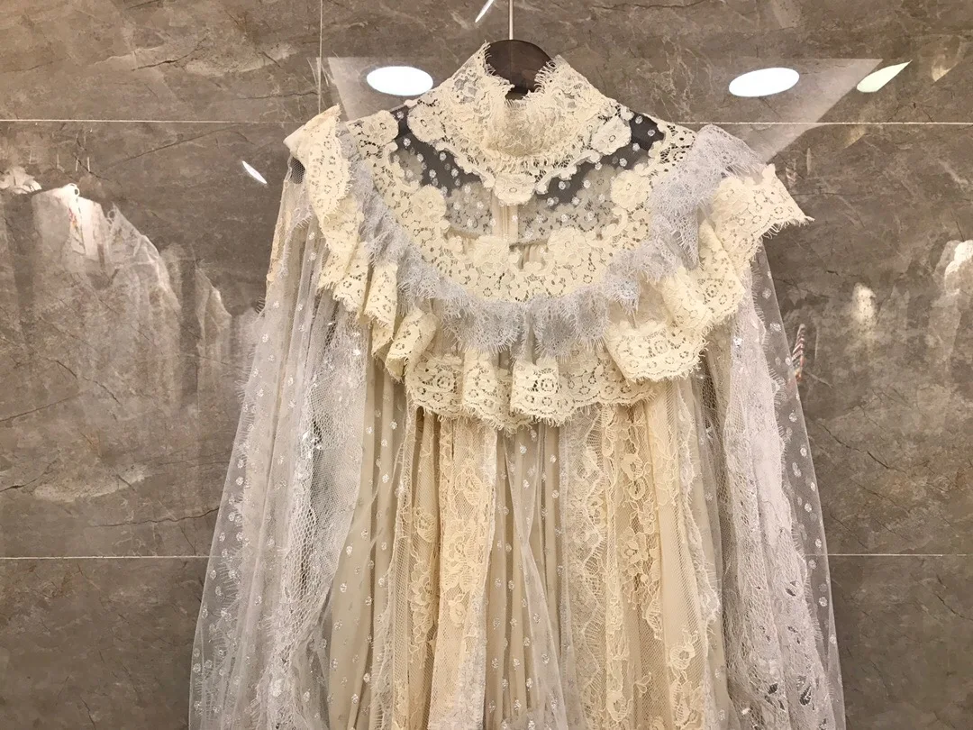 Новое сексуальное Золотое кружевное платье с длинными рукавами два цвета черный и бежевый Размер s m l по всему миру
