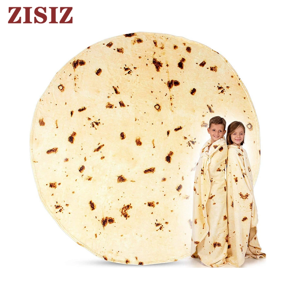 Soft Warm Flannel Tortilla Pizza Blanket for bed Round Donut Airplane Travel Portable Wearable Winter Biscuit Throw Blanket