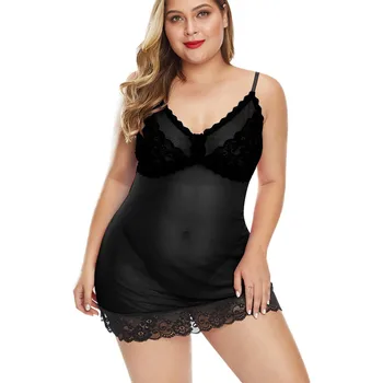 

Plus Size Sexy Nightgowns For Women Nightwear Female Sleepwear Lace femme pyjama Ultra Thin Underwear Summer Nightdress Black