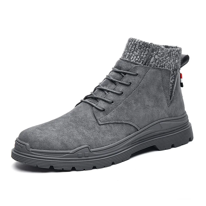 S2939 Gray SUROM; сезон весна; Новинка; модные ботинки; Мужская Уличная нескользящая обувь; Кожаные эластичные шерстяные ботильоны на шнуровке; водонепроницаемые; износостойкие - Цвет: S2939 Gray