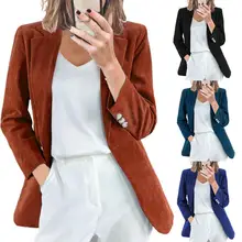 

Dropshipping Office Lady Blazer Solid Color Turndown Collar Autumn Winter Slim Lapel Suits Coat for Daily Wear