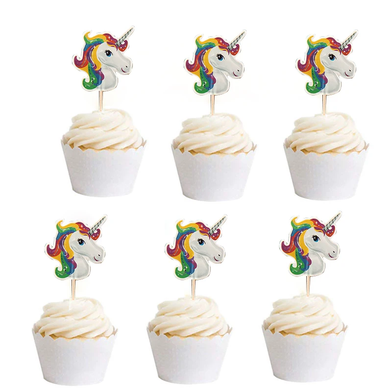 

Unicorn Horse cake toppers cupcake 24pcs fruit picks cases for kids birthday party baby shower supplies party decoration
