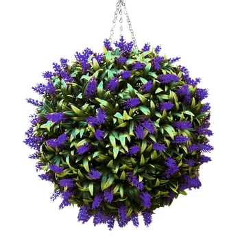 

JEYL Artificial Purple Lavender Hanging Topiary Ball Flower Plant Decor Basket Pot 30cm