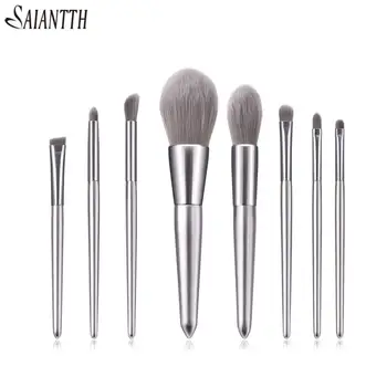 

Saiantth 8pcs Elegant silver makeup brushes set high quality wood concealer eyebrow Nose shadow highlight brush cosmetic kit