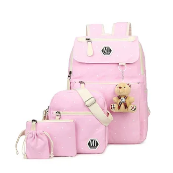 

Women Canvas 4pcs/set School Backpacks College Schoolbag Fashion Plecak For Teenager Girl And Boys Rucksack Moclila Shoulder Bag