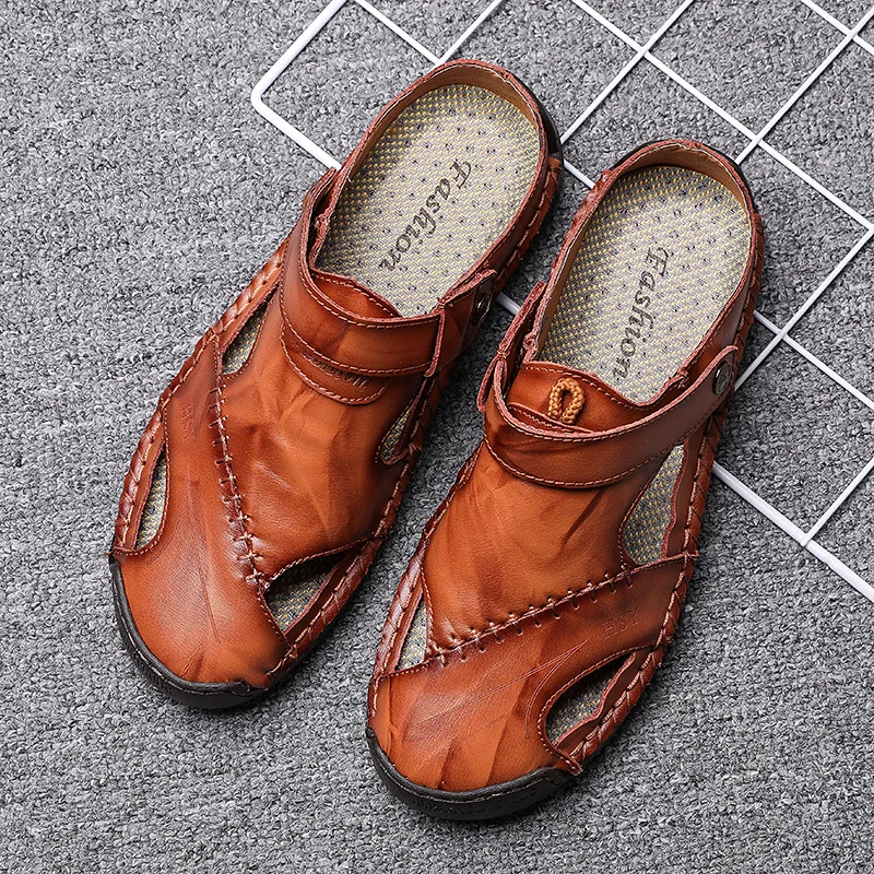 Новые повседневные мужские мягкие сандалии; удобные мужские летние кожаные сандалии; мужские летние пляжные сандалии в римском стиле; большие размеры 38-48